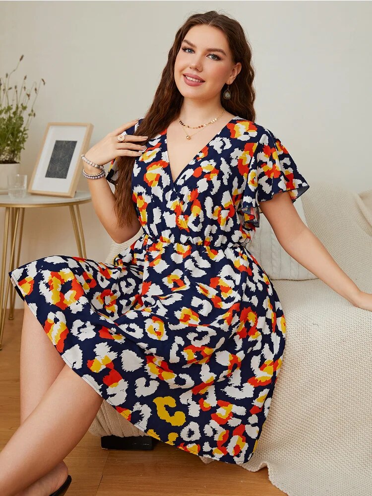 Plus size women fashion print loose dress