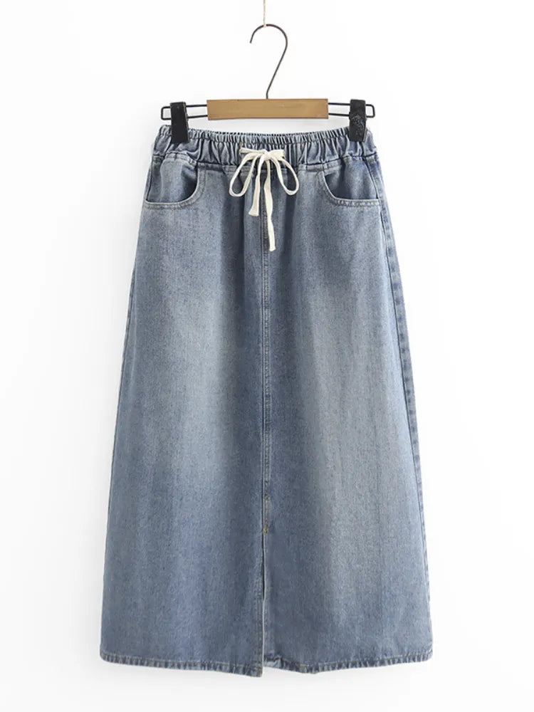 Woman XL-4XL Large Size A-Line Denim Skirt Mid-length