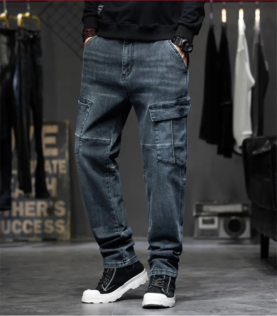 Baggy Jeans Men Plus Size  Denim Pants Fashion Pockets Cargo