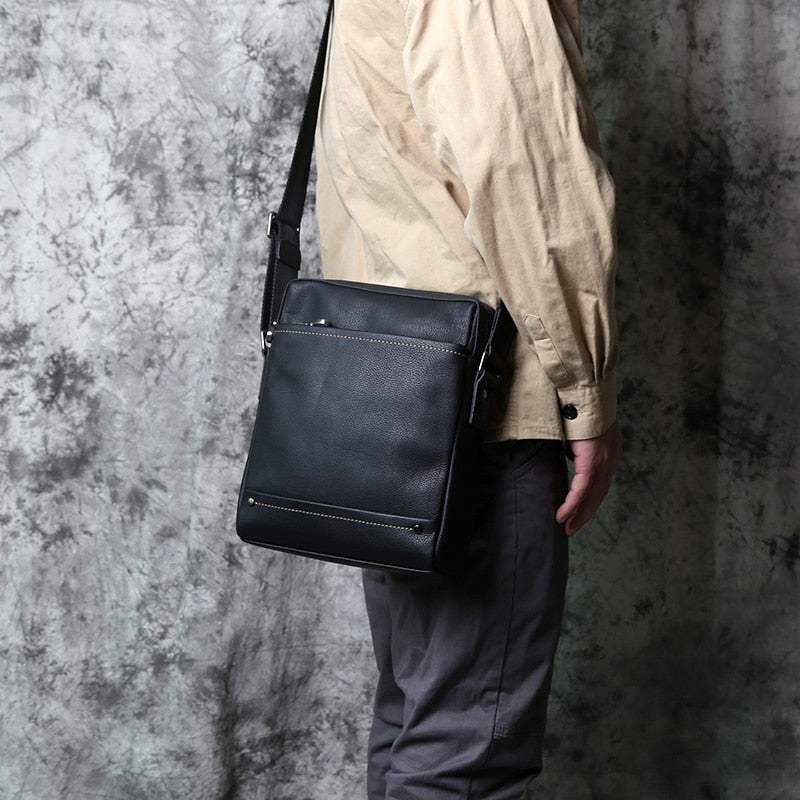 Leather Men's Shoulder Bag Casual Vertical Messenger