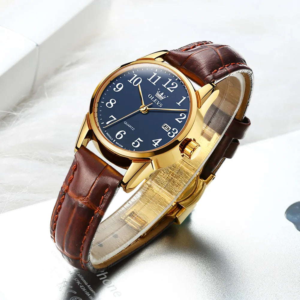 Quartz Watch For Women 50M Leather Strap