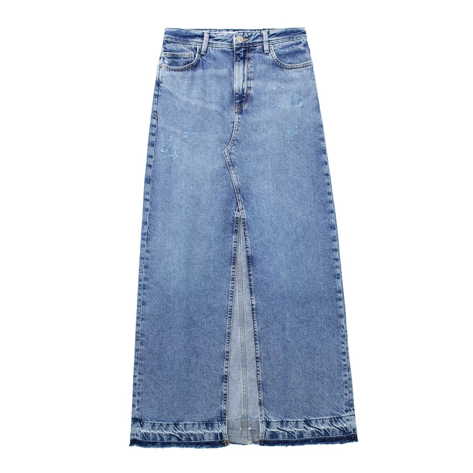 Denim Long Skirts for Women Blue High Waist Skirts