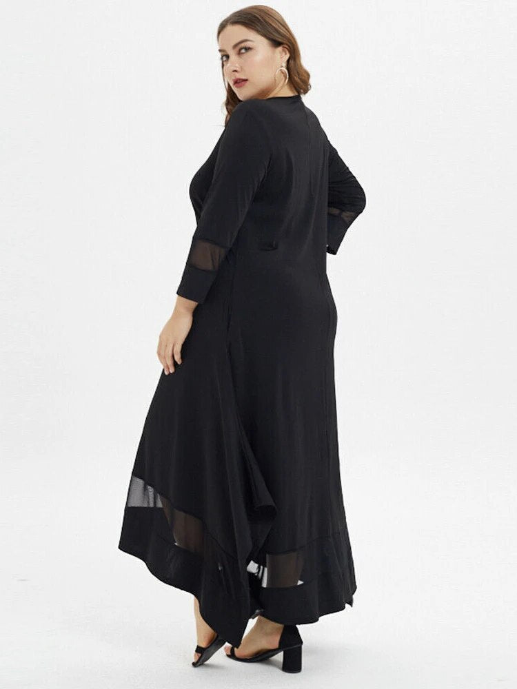 seven-point sleeve mesh crewneck plus size dresses