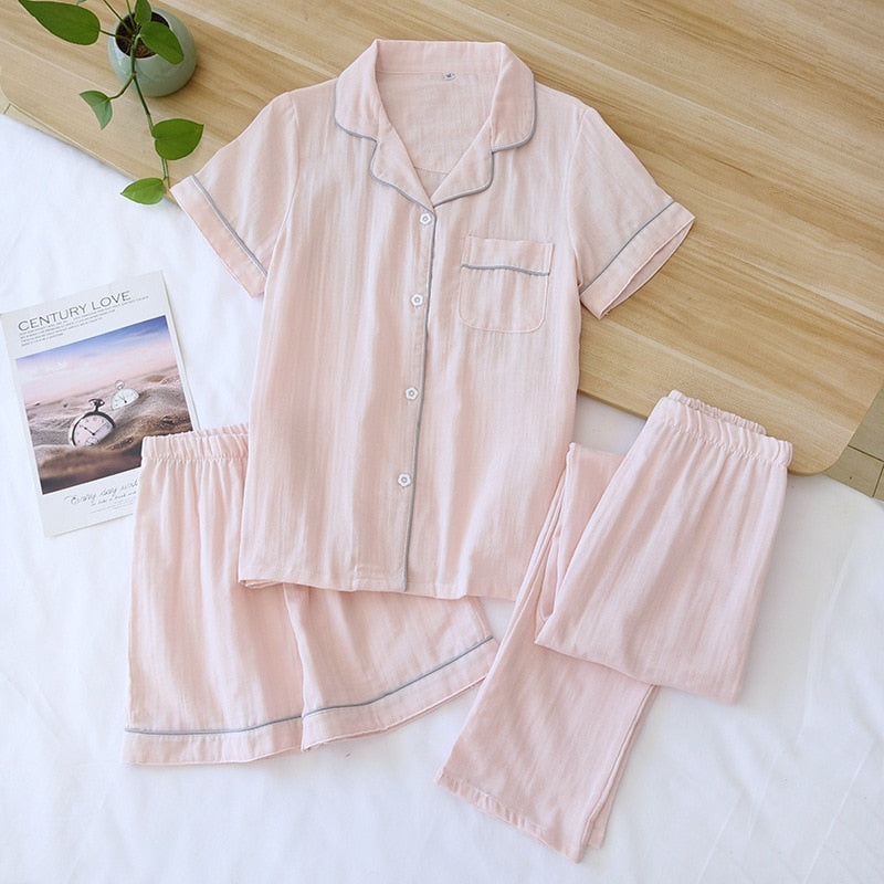 women's pajamas three-piece set short sleeves  shorts  trousers