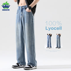 Men's Jeans Thin Loose Straight Pants Brand Elastic Waist