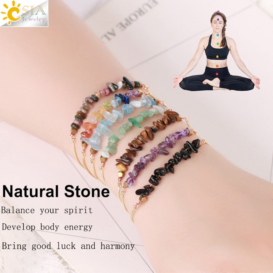 Natural Chip Stone Crystal Stainless Steel Bracelet