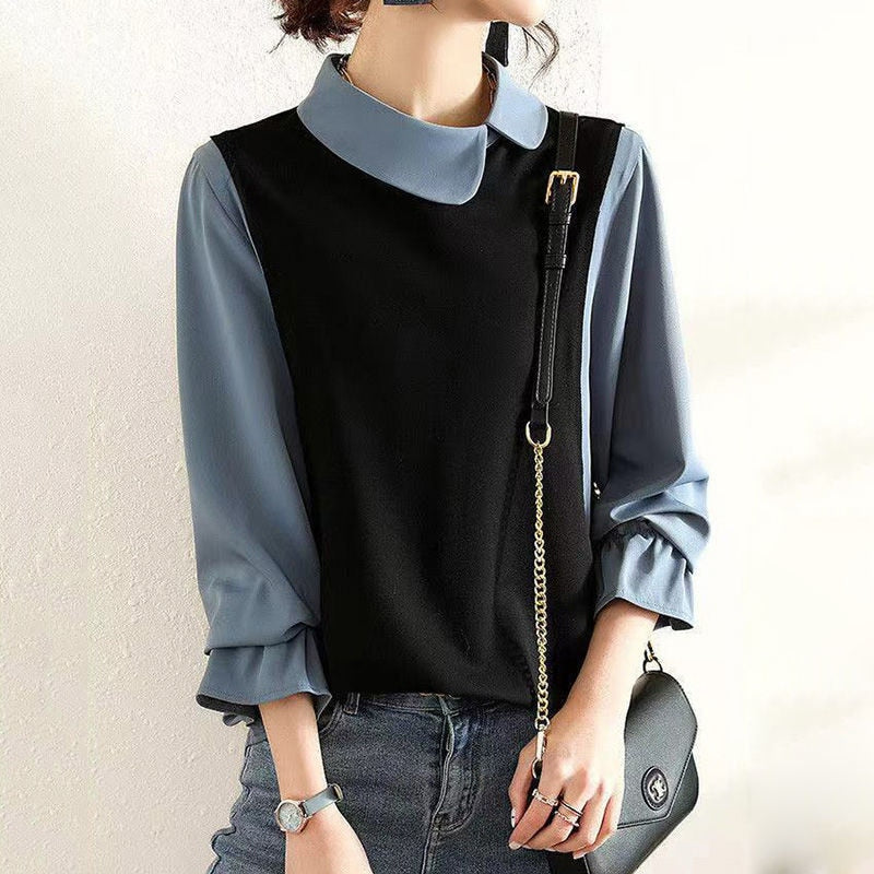 Style Collar Office Lady Two Piece Elegant Pullover Top