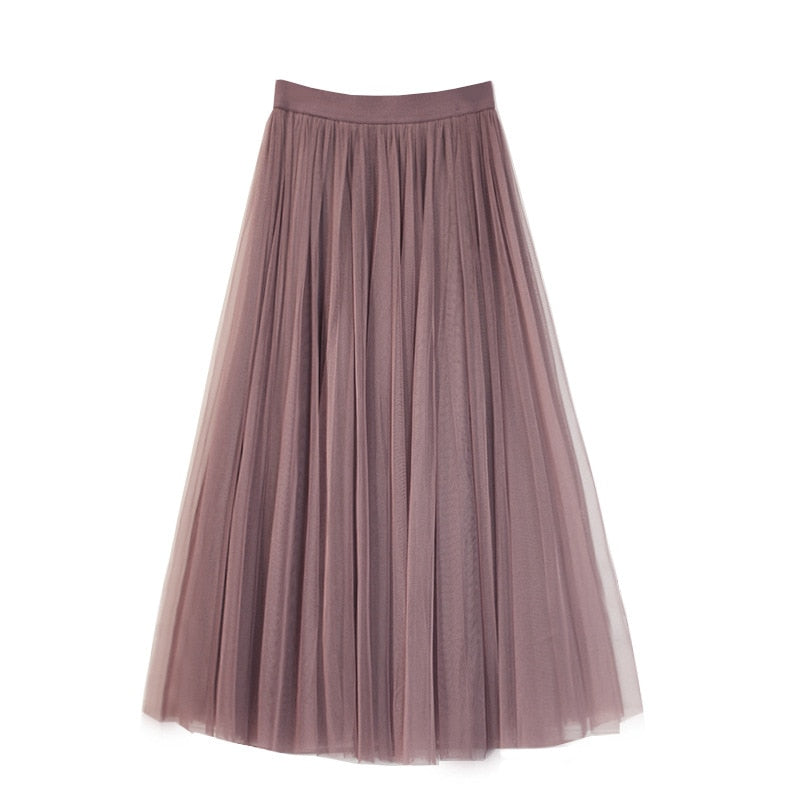 Maxi Long Tulle Skirt  High Waist Elastic Waist