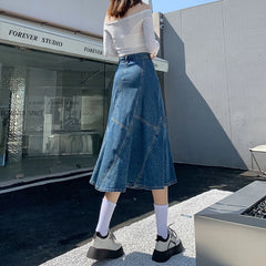 Vintage Women Denim Trumpet Skirt Streetwear Casual Irregular P