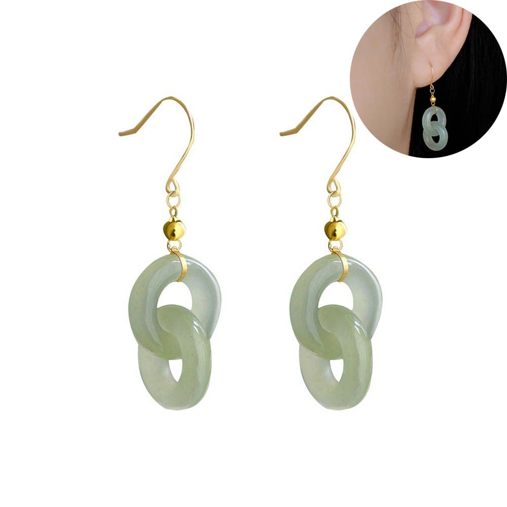 1Pair Peace Buckle Green Jade Earrings