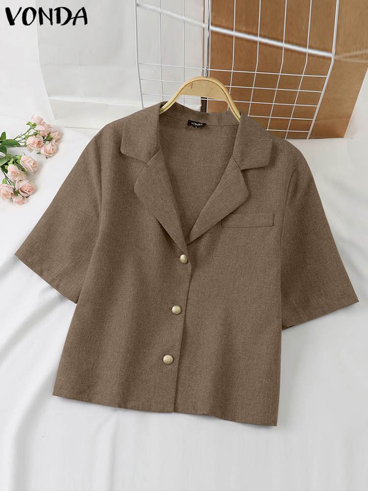 Blazer Summer Fashion Coats Short Sleeve Suit Collar Buttons