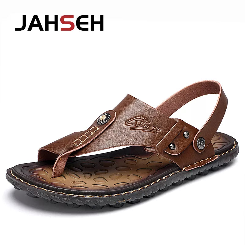 Leather Men Sandals Slip-On Leisure Beach Shoes Fashion