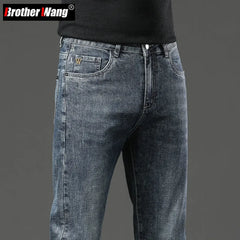 Men's Slim Straight Jeans Business Casual Fashion Scratch Denim Pants