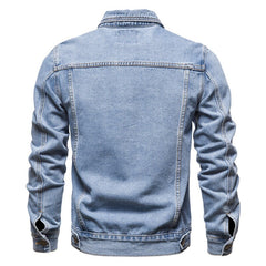 Men Solid Lapel Denim Jackets Fashion Slim Fit Casual