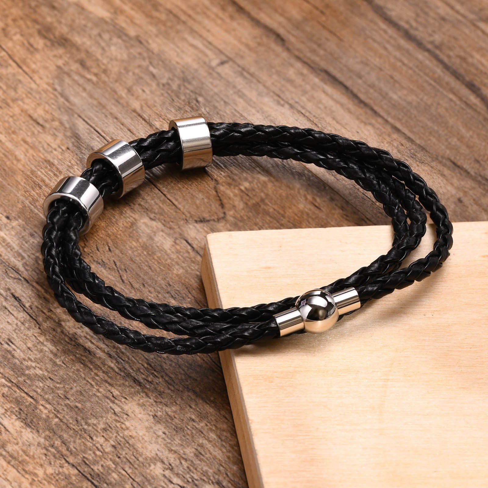 Name Mens Braided Genuine Leather Bracelet