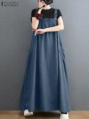 Summer Elegant Overalls Dress Square Collar Sleeveless A-line