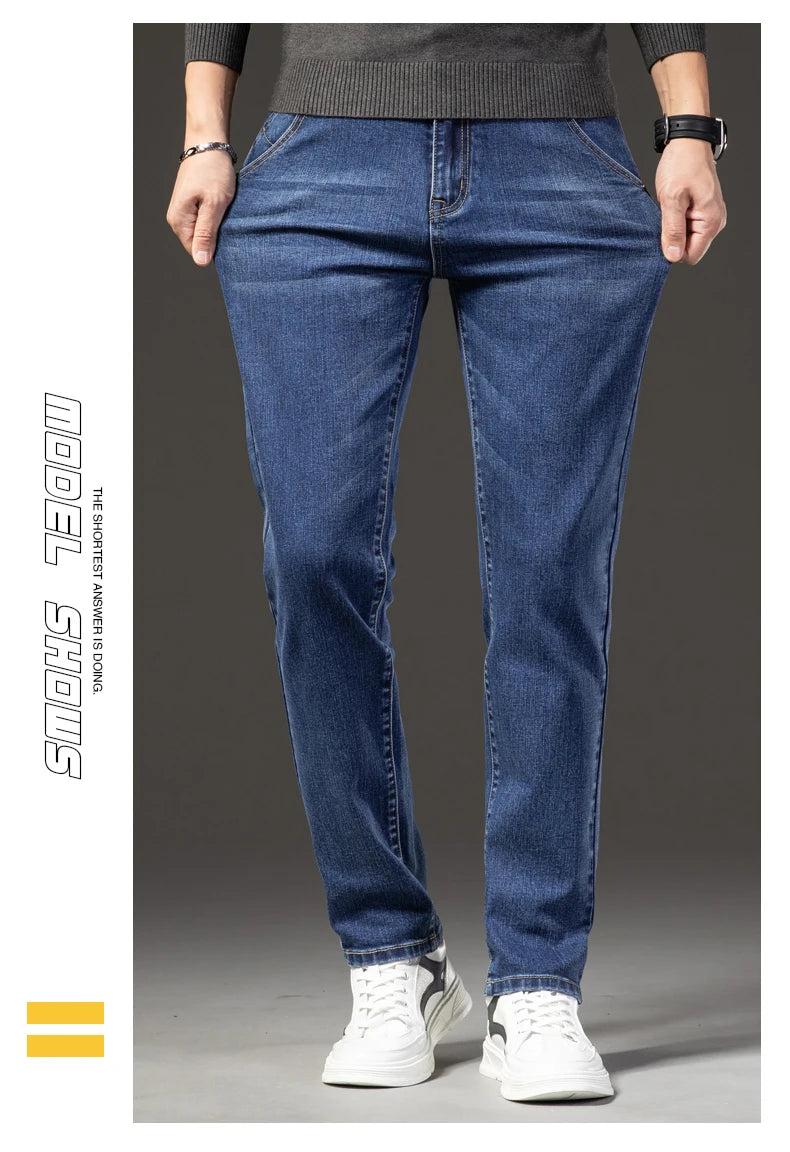 Men's Fashion Slim Fit Jeans Classic Stretch Cotton Straight Denim Pants