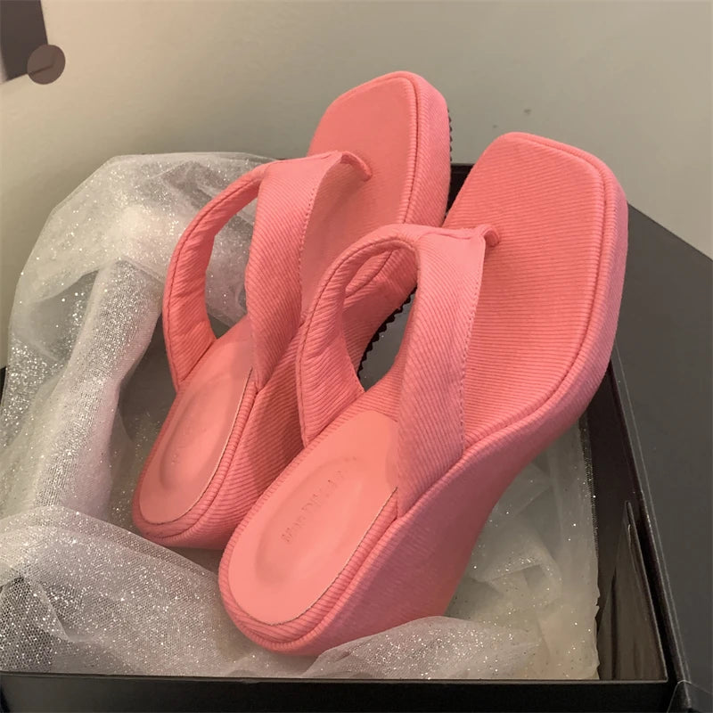 Summer Square Clip Toe Platform Wedges Slippers Style Design