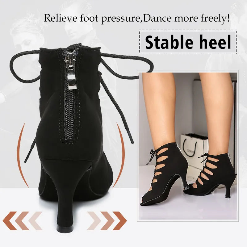 Women Lace-UP Latin Dance Shoes High Heels