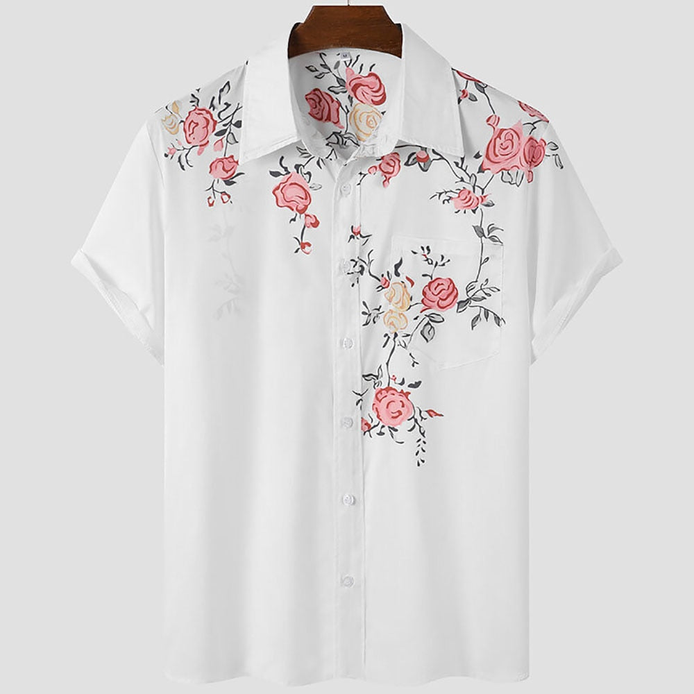 Hawaiian Men Flower Shirt Clothes Loose Street Casual Chic