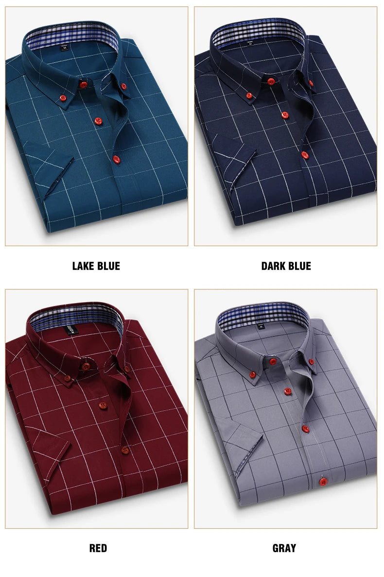 6 Colors Men's Plaid Casual Short Sleeve Shirt Classic Style Business Fashion