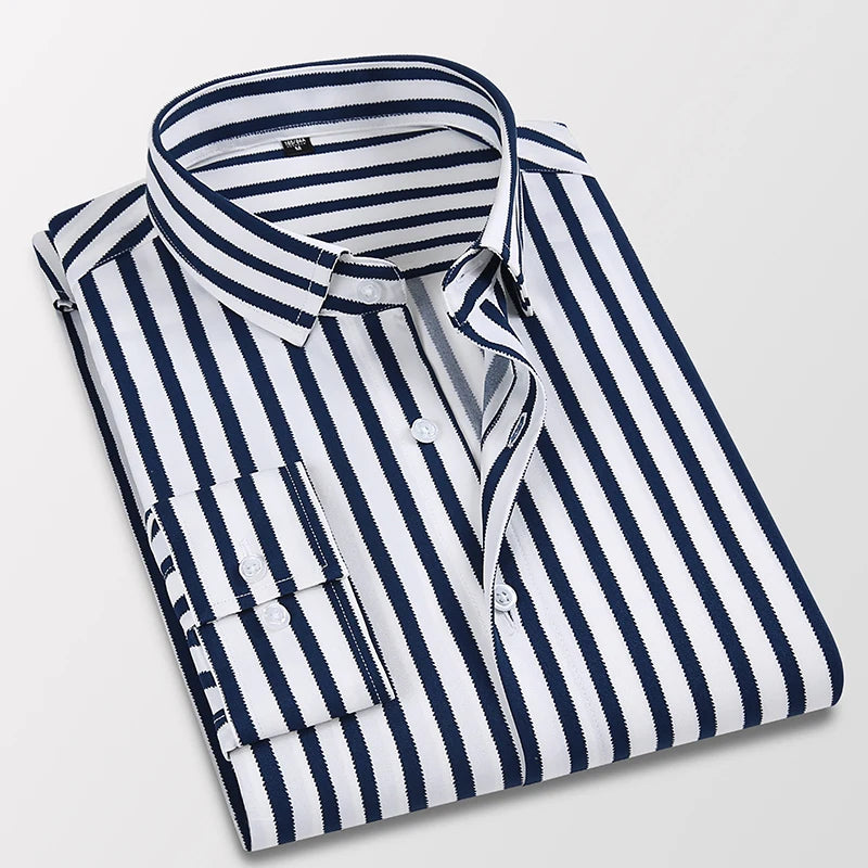 Classic Men's Striped Long-sleeved Shirt Business Fashion