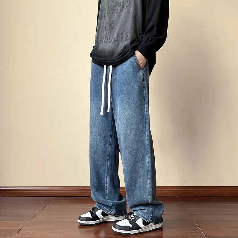 Streetwear Men's Elastic Waist Wide Leg Baggy Jeans