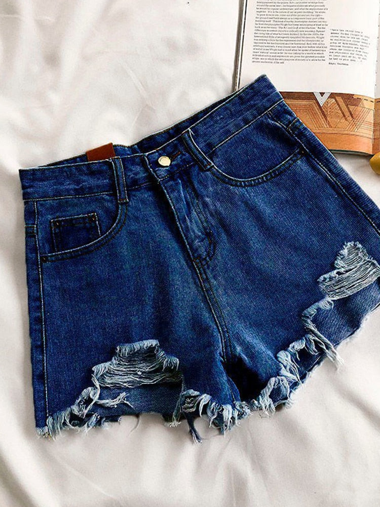 Casual High Waist Denim Ripped jeans Short