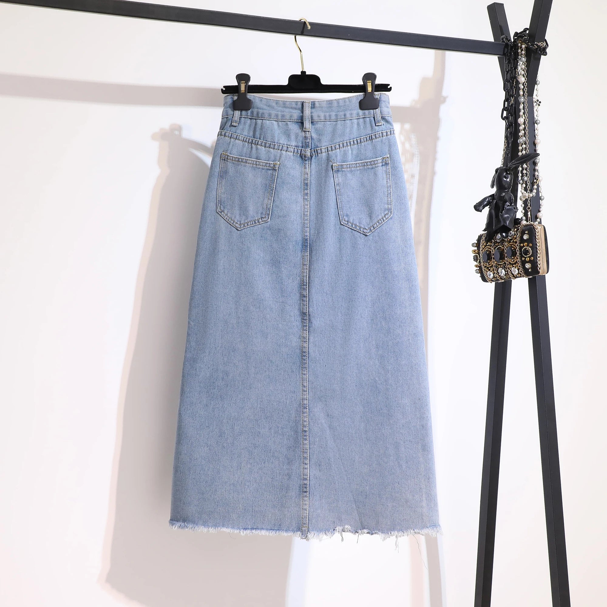 Chic Drawstring Denim Skirts Harajuku Style High Waist A-Line Streetwear