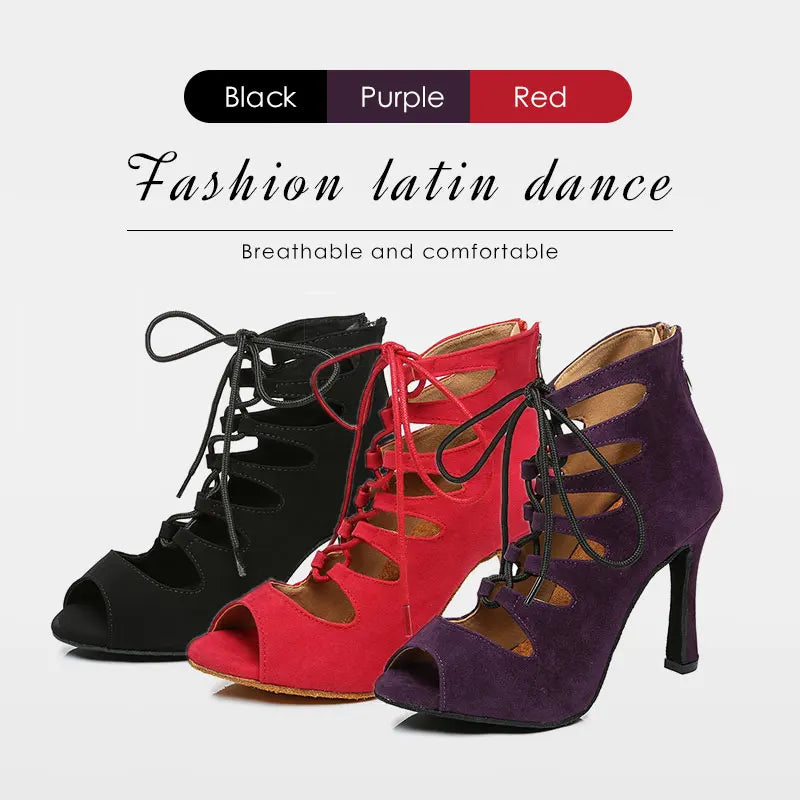 Women Lace-UP Latin Dance Shoes High Heels