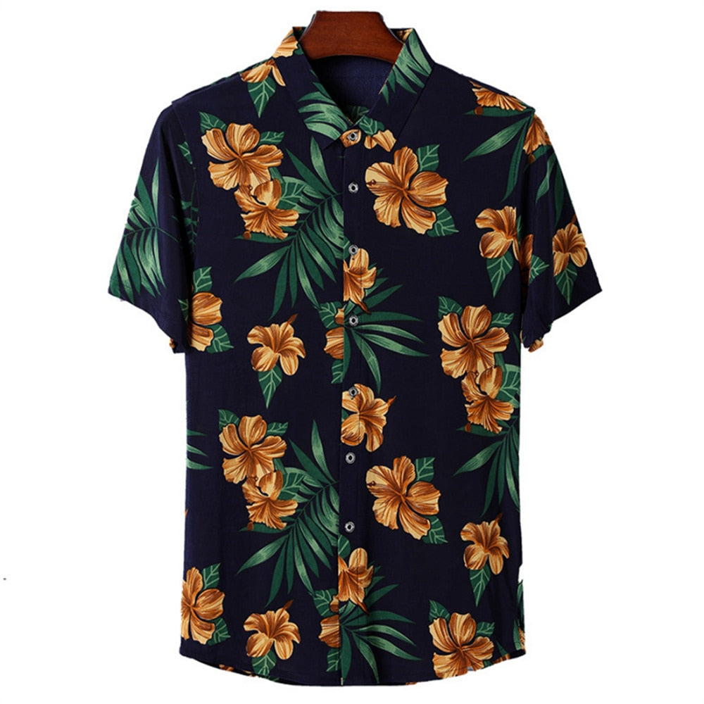 Hawaiian Men Flower Shirt Clothes Loose Street Casual Chic