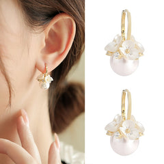 Fashion Zircon Tulip Flower Pearl Stud Earrings