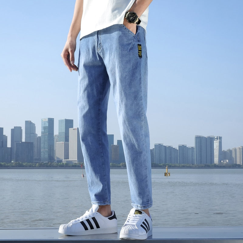 Men's Stretch Ankle Length Jeans Fashion Casual Trousers