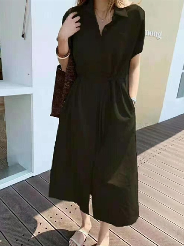 Dress Shirt Dress Long Evening Female Vintage Maxi Oversize