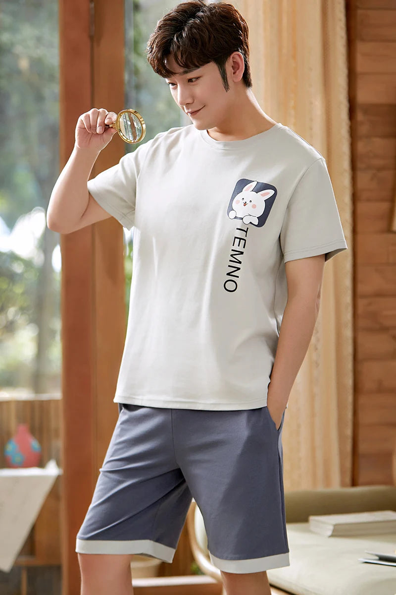 Mens Pajamas Casual Short Tops Lattice Short Pants