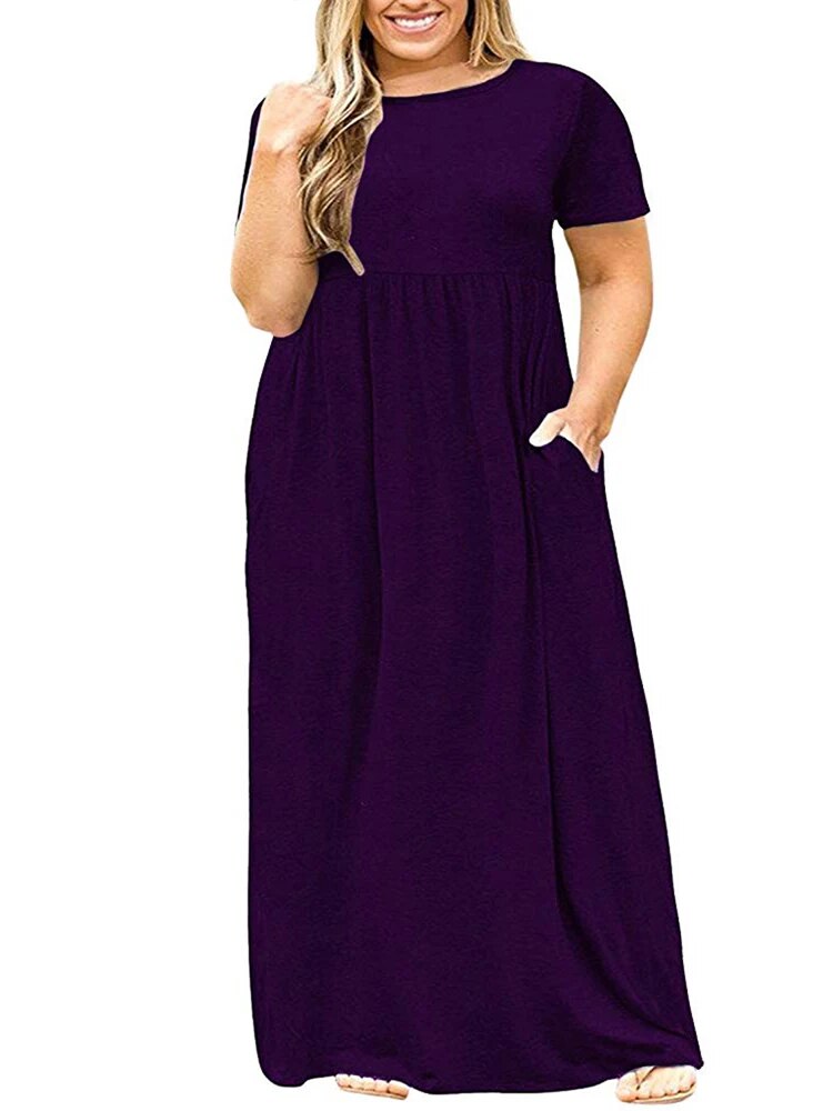 Plus Size Women Clothing  Short Sleeve Loose Plain Casual