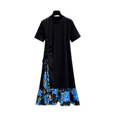 Patchwork Chiffon Floral Loose Plus Size  Clothing Dress