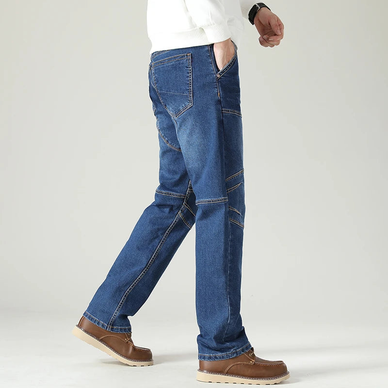 Cotton Stretch Stitching Jeans Classic Casual Men's Straight Loose Denim Pants