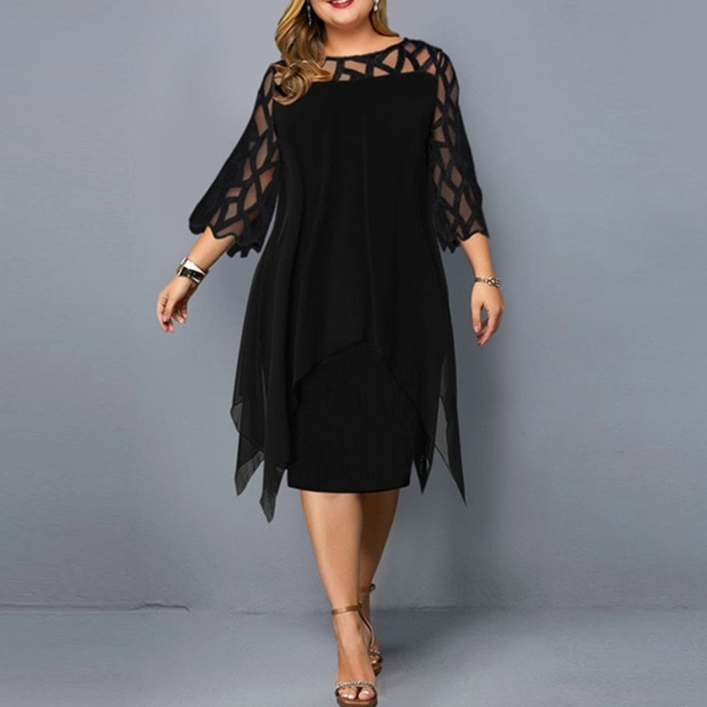 Lace Mesh Elegant Midi Party Dress Loose Long Sleeve