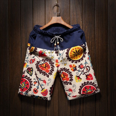 Men's Shorts Loose Straight Floral Hawaiian Casual Linen