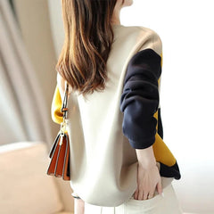 Loose Casual Contrast Color Patchwork Sweatshirt Simple Fashion