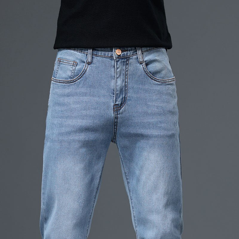 Retro Jeans Cotton Regular Fit Business Casual Straight Denim Pants