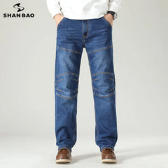 Cotton Stretch Stitching Jeans Classic Casual Men's Straight Loose Denim Pants