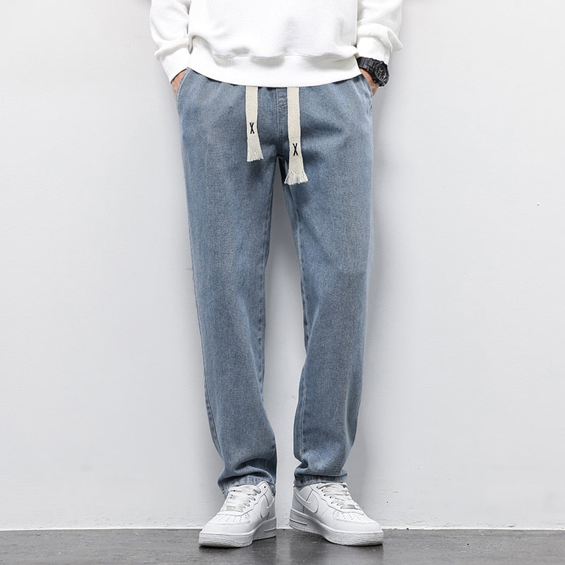 Streetwear Baggy Fleece Jeans Men Cotton Fashion Loose Straight