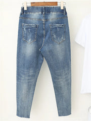 Baggy Elastic Waist Jeans Style Ripped Pants