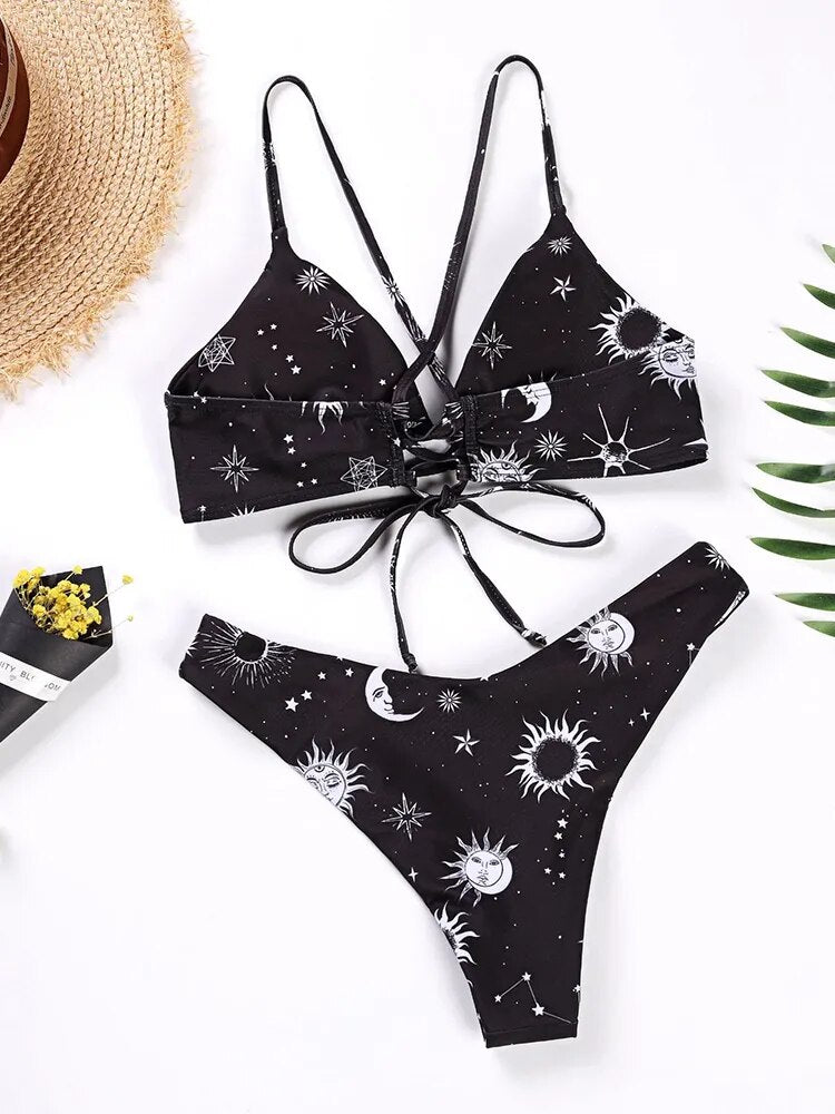 Sunflower Printed Bikini Set Swimwear Bandage