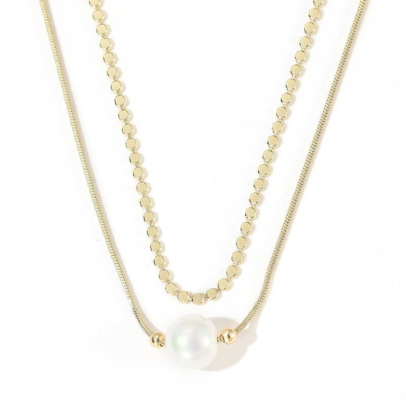 Style Elegant Magic Pearl Pendant Double-layer Metal Necklace