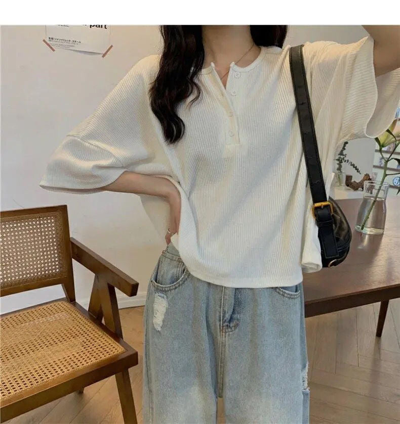 Solid Casual T-Shirts Female Pullover Women's Blouse Long Short