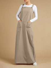 Elegant Overalls Dress Solid Suspenders Square Neck