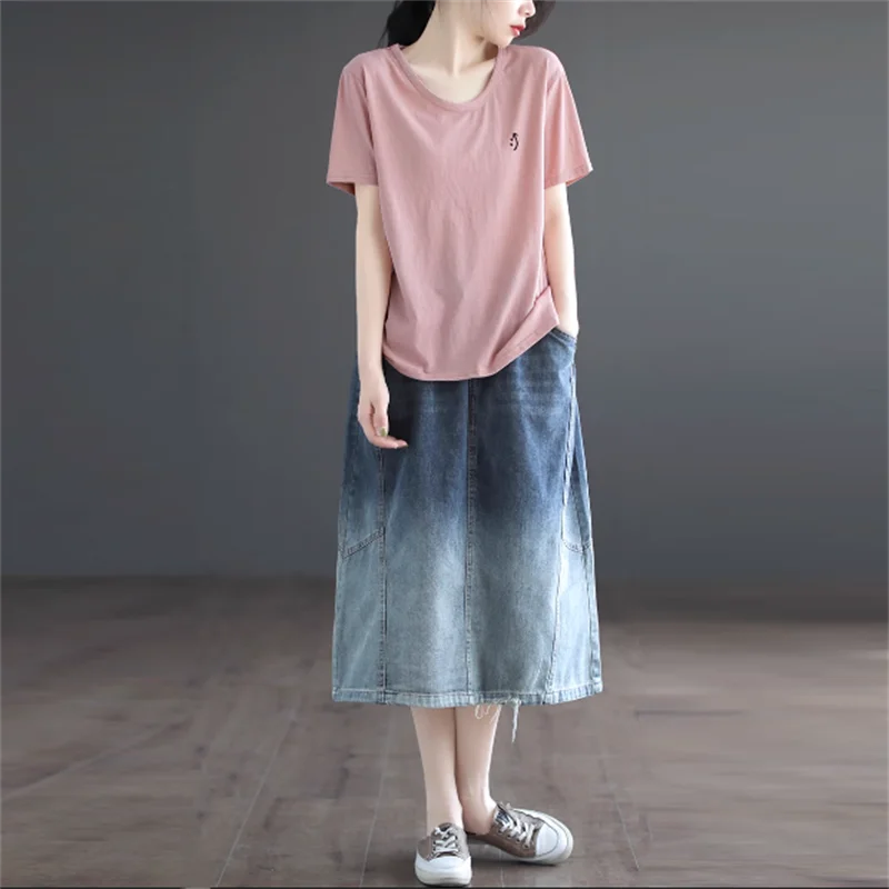 Fashion Women's Elastic Waist Cotton Denim Skirt